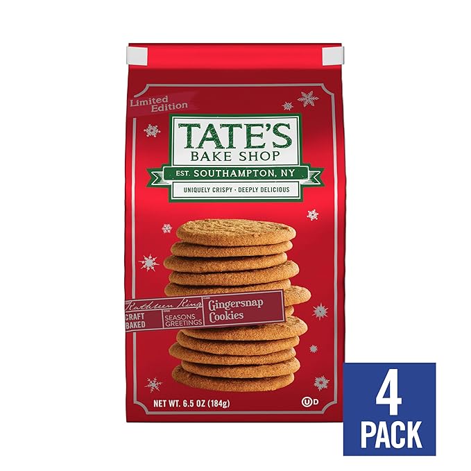 Tate's Bake Shop Gingersnap Cookies, Limited Edition Holiday Cookies, 4 - 7 oz Bags