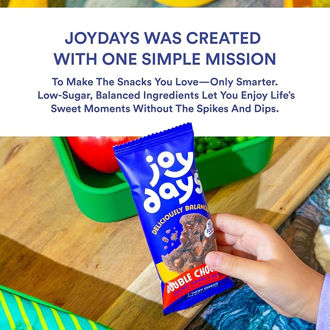 Joydays Double Chocolate Cookies, Low Sugar, Protein & Fiber Snack, 5g Fiber & 4g Protein Per Serving, Soft-Baked, Blood Sugar Friendly, Dietitian & Chef Crafted Healthy Snack, 3-Pack
