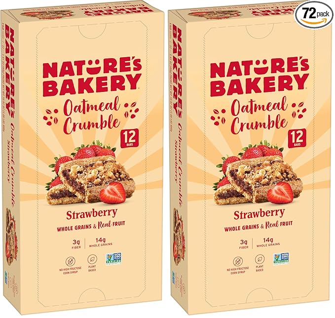 Nature’s Bakery Oatmeal Crumble Bars, Strawberry, Real Fruit, Vegan, Non-GMO, Breakfast bar, 1 Box With 12 Twin Packs (12 Twin Packs) (Pack of 2)