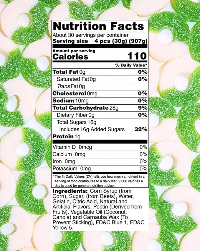 Green Apple Gummy Rings Candy - Fresh, Soft, and Chewy Sugar Dusted Gourmet Green Apple Rings Gummy Candy, by Queen City Candy Cave (2 Pound)
