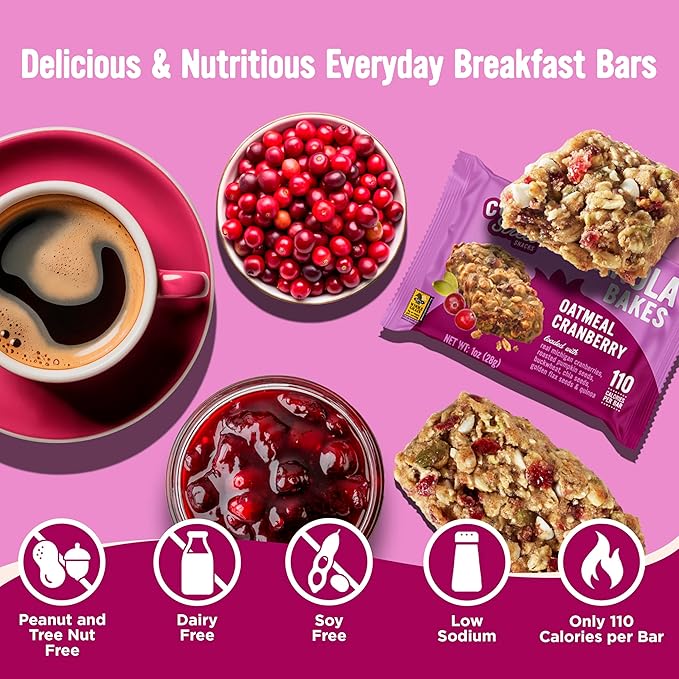 Cooper Street Oatmeal Cranberry Granola Bakes (48 Count) – Individually Wrapped Soft and Chewy Granola Bars Bulk – Low Sodium, Nut & Dairy Free - Perfect As Healthy Bulk Office or Classroom Snacks
