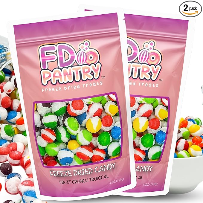 Freeze Dried Candy, 2 Pack Fruit Crunch Tropical, 4 oz, Assorted Variety Flavors, Bag Pouch, Ideal Gift Snack