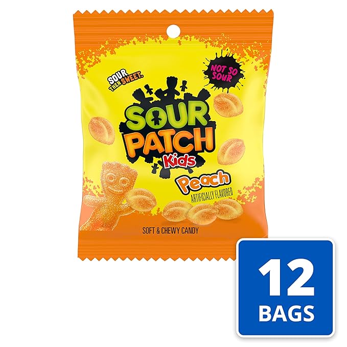 SOUR PATCH KIDS Peach Soft & Chewy Candy, Bulk Candy, 12 - 3.56 oz Bags