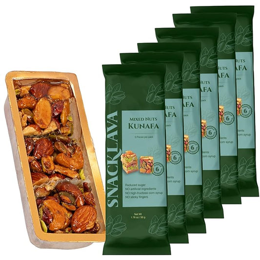 Snacklava Mixed Nuts Kunafa - 6 Pack (18 Pieces) - No Artificial Ingredients, Colors or Preservatives - Premium Handmade Pastries