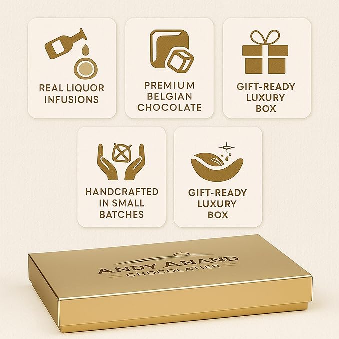 Andy Anand Chocolatier Belgian Chocolate Truffles Gift Box – Gluten Free Premium Flavor-Inspired Assortment, Rich & Decadent Gourmet Truffles for Chocolate Lovers (24 Pcs)