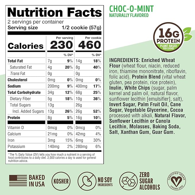 Lenny & Larry's Complete Protein Cookie, [Choc-O-Mint], Chewy Soft Baked, 16g Plant Protein, Vegan, Non-GMO, High Fiber, [4 Ounce] Cookie (Pack of 12)