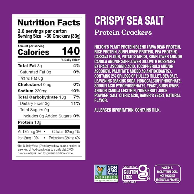 Milton's Protein Crackers Variety Bundle (Red Chili, Zesty Ranch, Everything, Crispy Sea Salt) - 10g of Plant-Based Protein Per Serving, Certified Gluten Free, Non-GMO - 4.25 Oz, Pack of 4