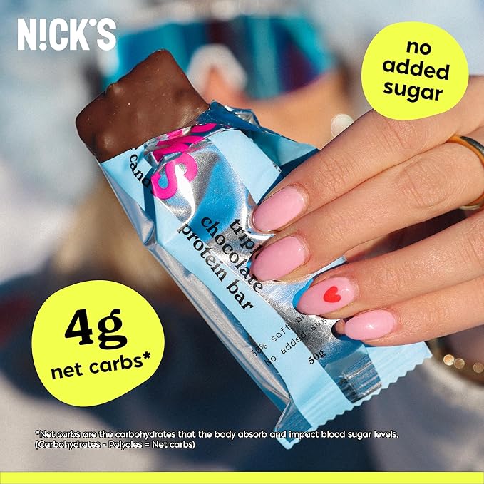 Nick’s Protein Bars Triple Chocolate – 12-Count Box | High Protein, Low Calories, Low Carbs, Keto Friendly, No Added Sugar (12 bars x 50g)