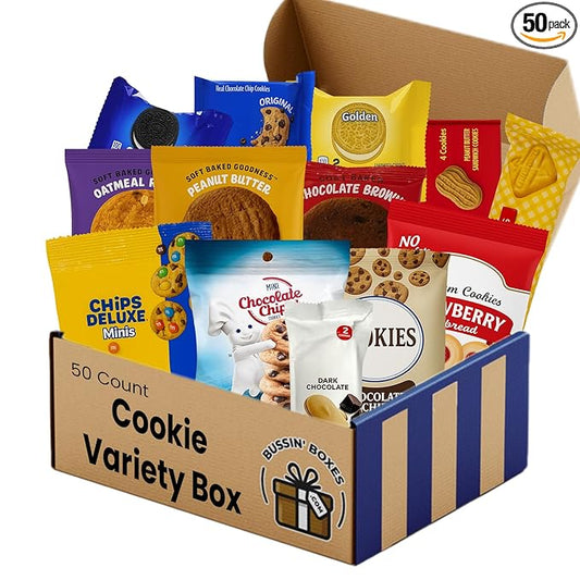 Cookies Variety Pack – Cookie Care Package with Individually Wrapped Cookies for Adults and Kids – Sweet Snack Box for School, Office, or Gifting – 50 Count Assembled by Bussin Boxes