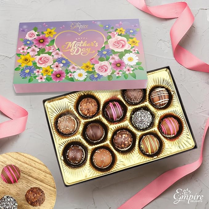 Mother’s Day Chocolate Gift Box – 12 Assorted Milk & Dark Truffles – Gourmet Chocolate Truffles Gift Box – Thoughtful Mothers Day Gifts for Mom, Wife, Grandma – 6 oz
