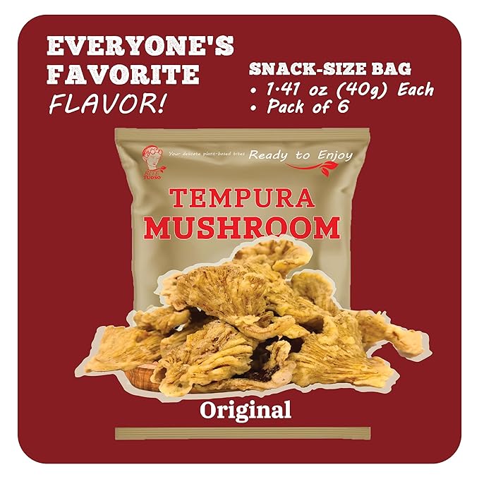 BITETUOSO Premium Tempura Oyster Mushroom Chips - Restaurant Quality Original - Plant-Based Vegan Snack 1.41oz (6-Pack)