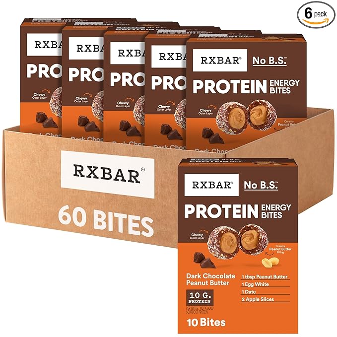 RXBAR Protein Energy Bites, Gluten Free Energy Snacks, Protein Snacks, Dark Chocolate Peanut Butter (60 Bites)