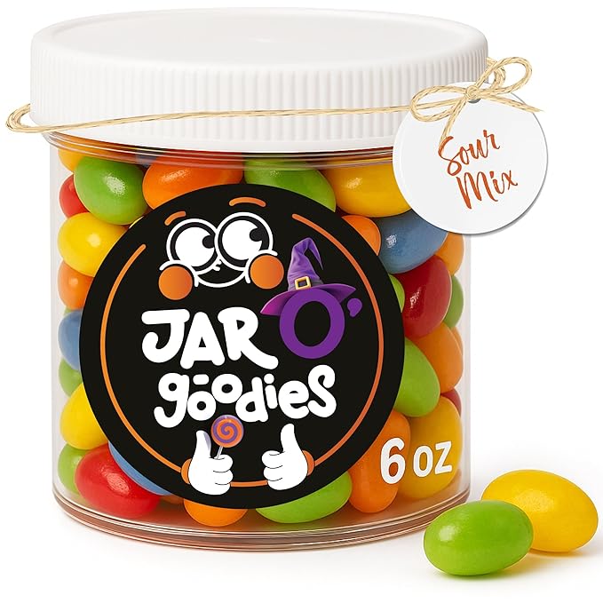 Jar O' Goodies - Valentines Day Sweet Treats, Sours Mix Jelly Beans Gift Set, Original Chewy Candies (6 Ounce, 1 Pack) Party Favor - Gluten & Nut Free, Kosher Parve