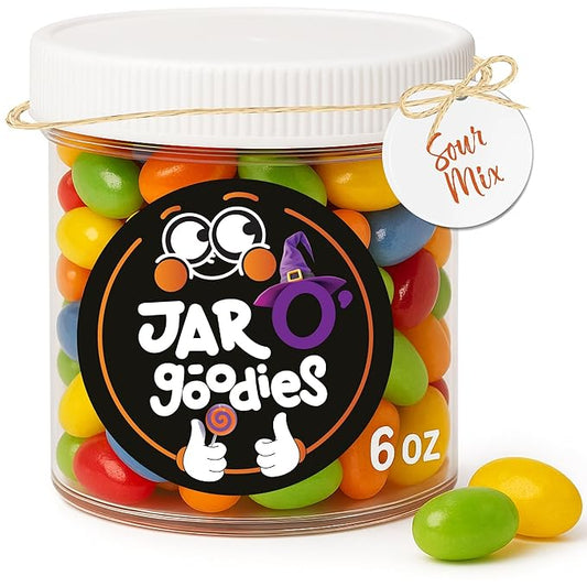 Jar O' Goodies - Valentines Day Sweet Treats, Sours Mix Jelly Beans Gift Set, Original Chewy Candies (6 Ounce, 1 Pack) Party Favor - Gluten & Nut Free, Kosher Parve