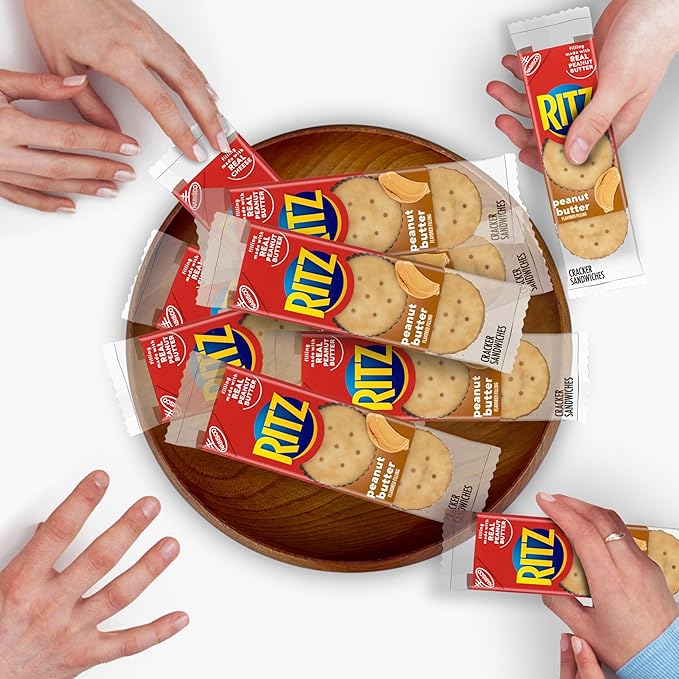 RITZ Peanut Butter Sandwich Crackers, Lunch Snacks, 112 Snack Packs (14 Boxes, 6 Crackers Per Pack)