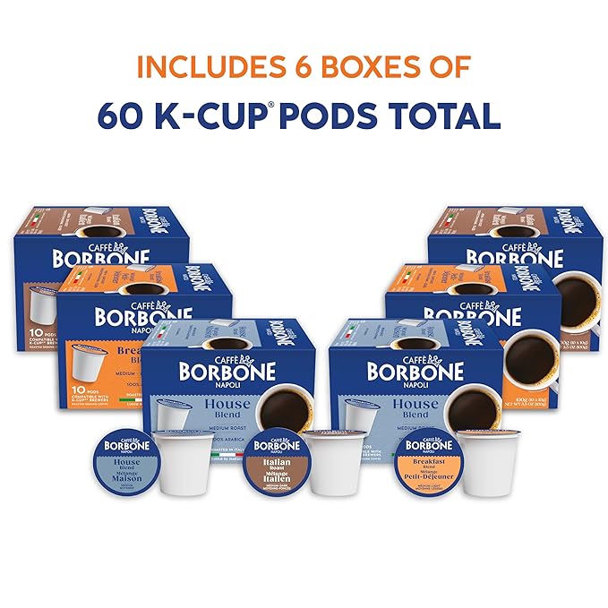 Caffè Borbone Variety Pack Coffee Pods (60 Count) – House, Breakfast & Italian Roast Blends for a Smooth, Bold & Balanced Brew – Single Serve Coffee Pods Compatible with K-Cup Brewers