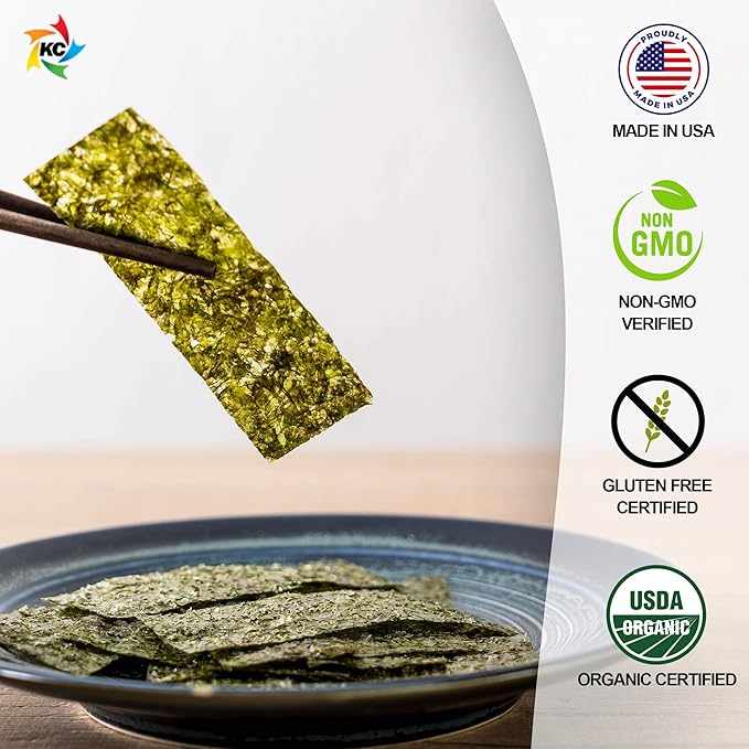 KIMNORI Seasoned Seaweed Snacks Sheets – Organic Sea Salt Sweet 'N Spicy Flavor 24 Individual Packs Roasted Crispy Premium 100% Natural Laver Kim Nori 4g 0.14 Ounce