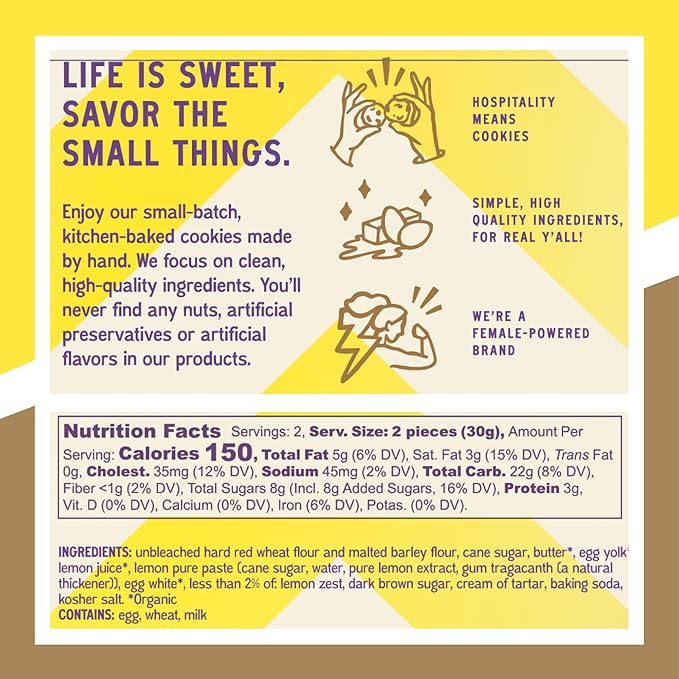 Bell's Reines Lemon Cookies, Soft Gourmet Small Batch, Healthy Snacks, Bakery Fresh 4 Cookie Snack Packs, 3-Pack