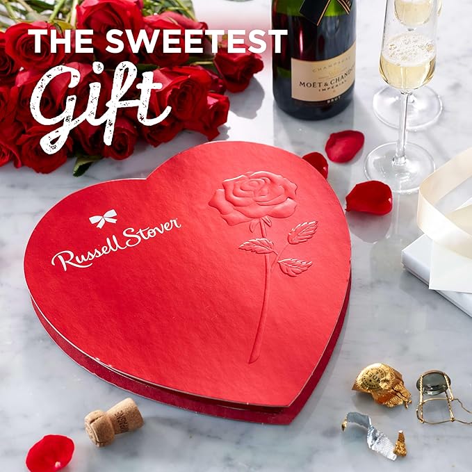 RUSSELL STOVER Valentine's Day LARGE Red Foil Heart Assorted Milk Chocolate & Dark Chocolate Candy Gift Box, 30.04 oz.