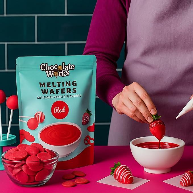 Chocolate Works Red Melting Chocolate Wafers, 1lb (Pack of 1)