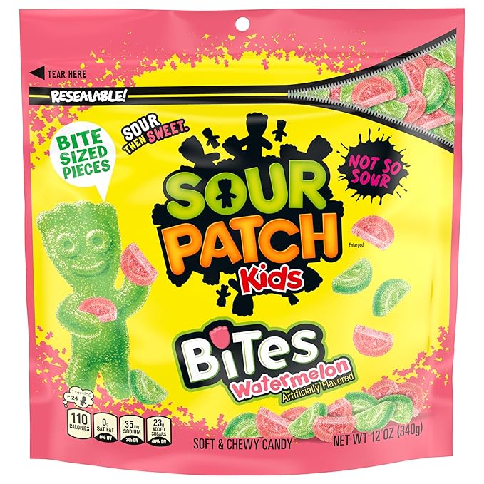 SOUR PATCH KIDS Bites Watermelon Soft & Chewy Candy, Bulk Candy, 12-12 oz Bags