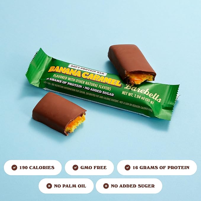 Barebells Protein Bars - 12 Count, 1.9oz Bars -Snacks with High Protein - Chocolate Protein Bars - Perfect on The Go Protein Snack & Breakfast Bars (Soft Bars - Banana Caramel, 12 Count (Pack of 1))