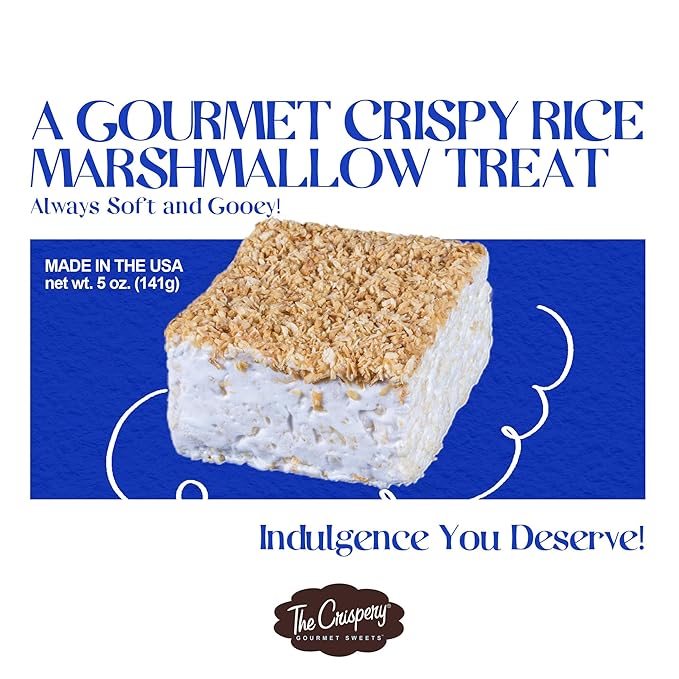 The Crispery Crispycakes – Jumbo Size Pack of 12 Individually Wrapped Assorted Flavor Gourmet Marshmallow Rice Crispycakes, always soft and gooey, packed with fresh ingredients. Made in the USA.
