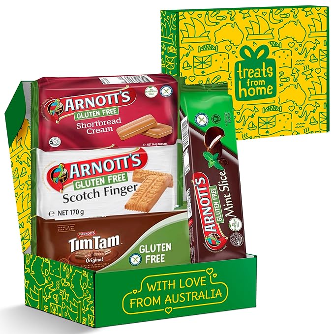 Gluten Free Snack Box & Gift Basket – Biscuit Variety Pack for Adults – 4-Pack Australian Favorites: Scotch Finger, Mint Slice & Shortbread Creams – Celiac Friendly Care Package