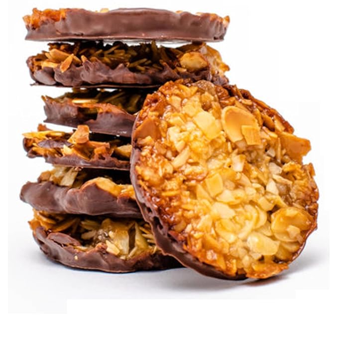 Andy Anand Dark Chocolate Florentines 24 pcs Orange and Almonds Cookies, Wafer Thin, Flown in from Italy, Made in Authentic Traditional Italian way, Taste in Every Bite (7.0 oz)