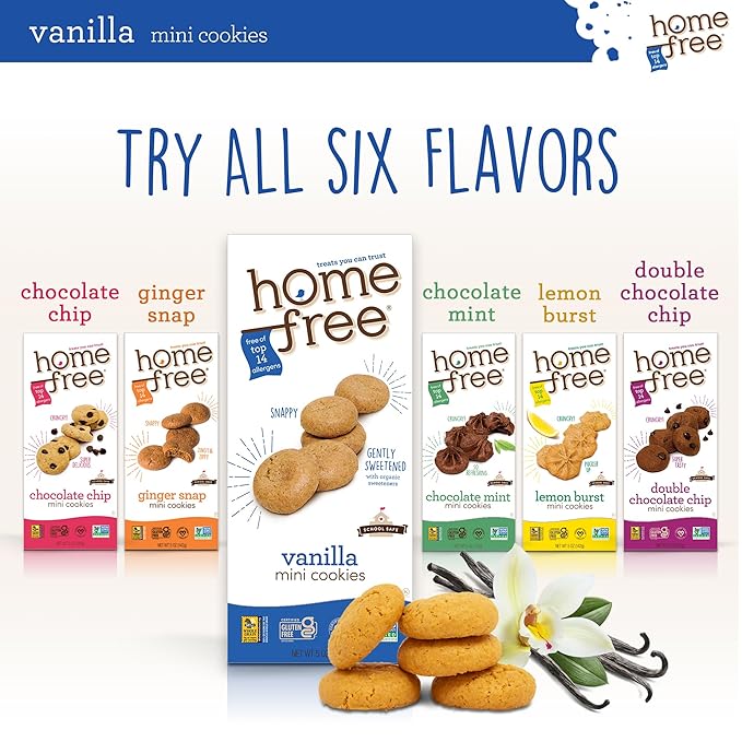Homefree Mini Vanilla Cookies, Gluten Free, Nut Free, Vegan, School Safe and Allergy Friendly Snack, 5 oz. Box (Pack of 1)