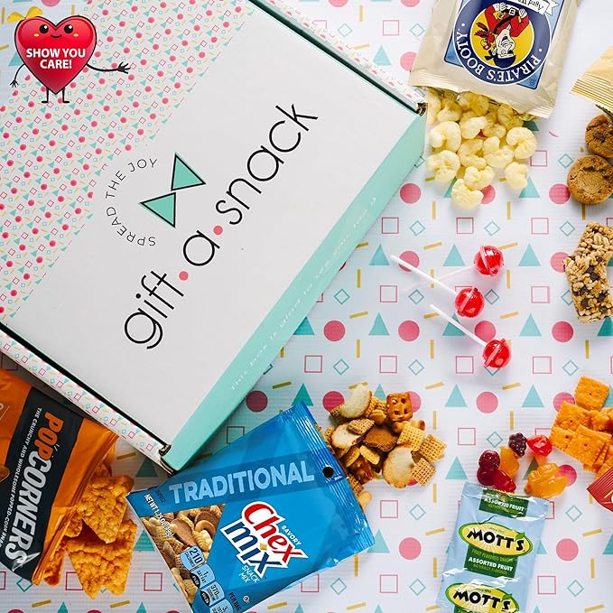 Gift A Snack - Valentines Day Snack Box Variety Pack Care Package + Greeting Card (50 Count) Birthday Sweet Treats Gift Basket, Candies Chips Crackers Bars Office Food Assortments & Variety Gifts