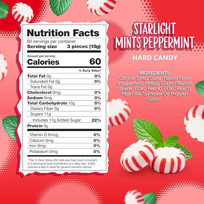 Starlight Peppermint Hard Candy | Bulk 2 Pounds | Mints Individually Wrapped | Peppermints | Refreshing Peppermint Candies | Starlight Mints