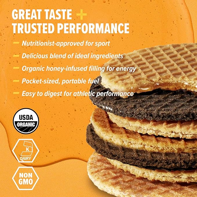 Honey Stinger Organic Energy Waffle Sweet Treats Variety Pack of 18, Vanilla, Cookies and Cream, 6 Pack Each of Peanut Butter Strawberry, Nutritious Stroopwafel Snack for Exercise, Cycling, Running