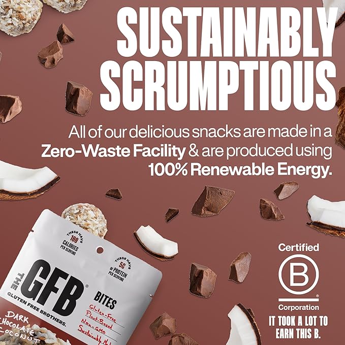 The GFB Dark Chocolate Coconut Protein Bites - Gluten Free, Plant Based, Non GMO, Sustainably Made – Ridiculously Tasty, Healthy, Vegan, Protein Energy Balls, 4 oz (4 Count)