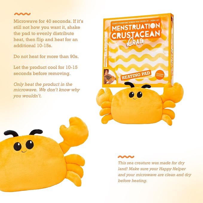 Menstruation Crustacean Crab by Relatable – Galentine’s Day Gift, Microwaveable Heating Pad Plush for Period Cramps, Lavender Scented Self Care Gift for Friends