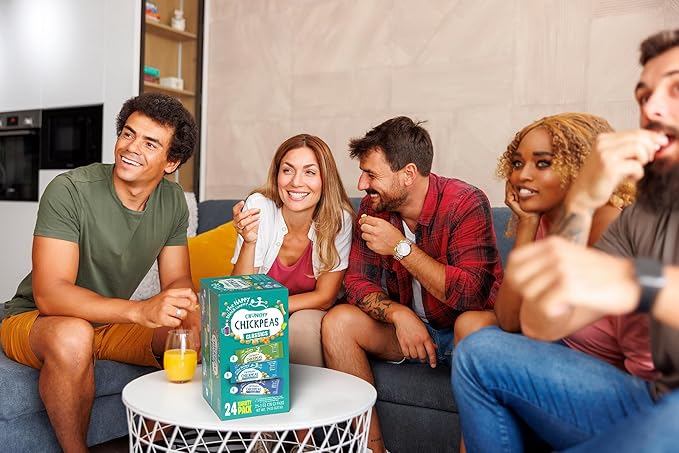 Happy Snack Company Crunchy Chickpeas Classics Variety Pack (Pack of 24 1oz) Classic Sea Salt x 8 Lime & Cracked Pepper x8 Sea Salt & Balsamic x8.