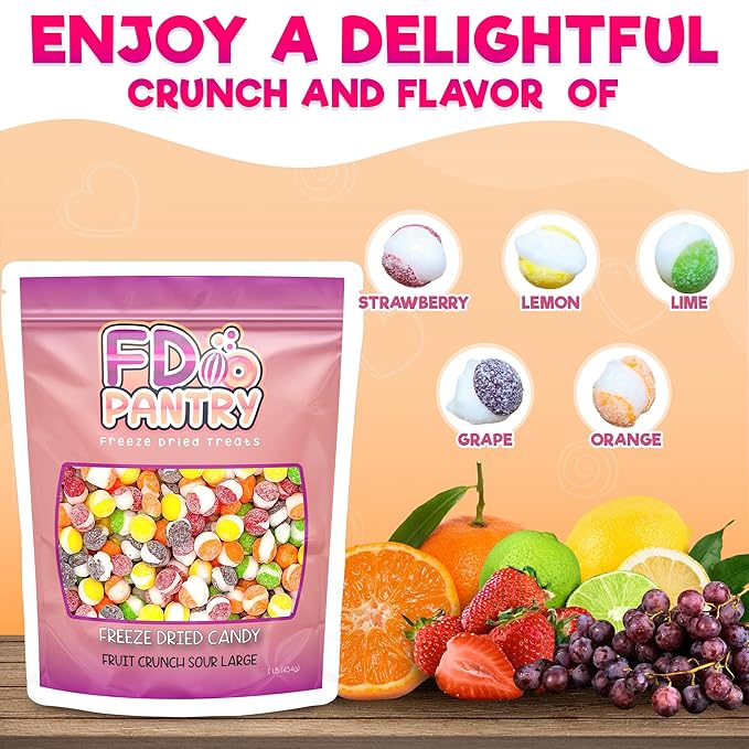 Fruit Crunch Sour Freeze Dried Candy Variety Pack 16oz - Assorted Candy Freeze Dried Sour Flavors, Large Resealable Pouch - Ideal Freeze Dried Snack Treat, Great Gift Idea - 1lb Bag