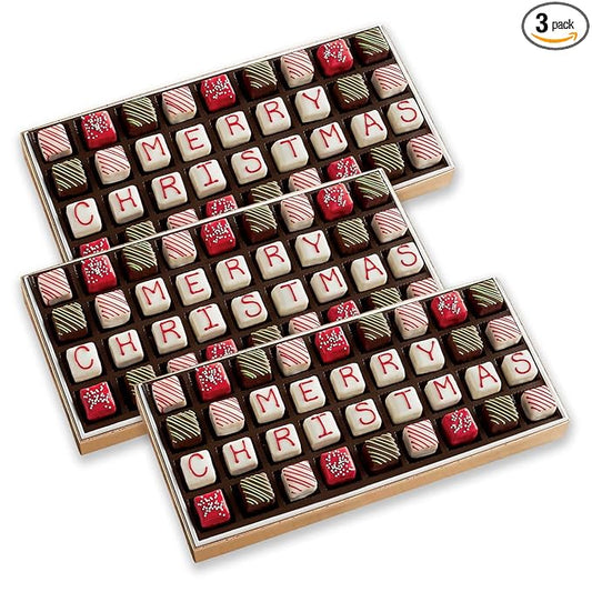 3 Holiday Gift Boxes - The Swiss Colony Merry Christmas Petits Fours Triple Gift Bundle - Gourmet Mini Layer Cakes, Red Velvet, Strawberry, Double Chocolate, and Vanilla Treats, Includes 3 Gift Boxes