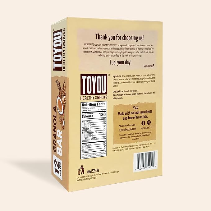 ToYou Gluten Free Chewy Fruit and Nut Bars - Healthy Protein Snacks | Granola Bar - 1.41 Ounce (Pack of 12) | Soft Chewy, Vegan, Fiber-Packed Granola Bars for Adults and Kids, Made with Natural Ingredients