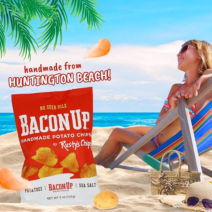 Bacon Up - Handmade Crunchy Healthy Potato Chips - No Preservatives, No Seed Oils, Gluten Free, Healthy Snacks for Adults - 5oz (12 Snack Packs) by Rusty's Chips