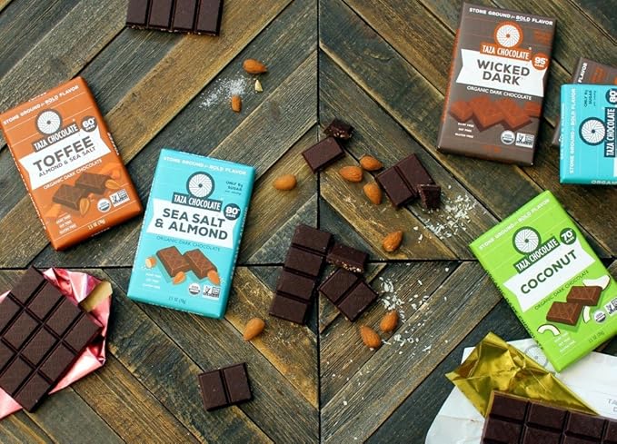 Taza Chocolate Organic Amaze Bar 80% Stone Ground, Sea Salt Almond, 2.5 Ounce (10 Count), Vegan
