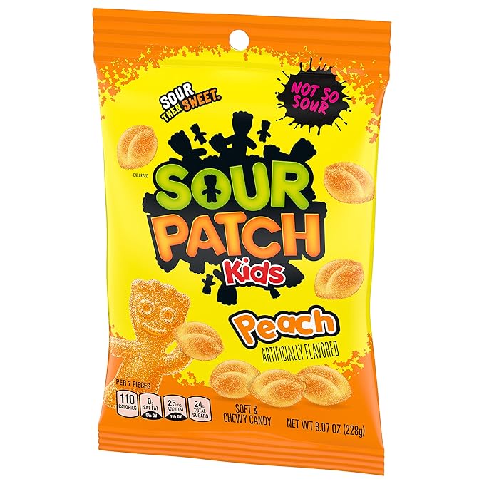 SOUR PATCH KIDS Peach Soft and Chewy Candy, Bulk Candy, 8-8.07 oz Bags