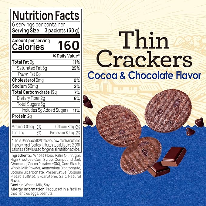 Vloong Thin Crackers Cocoa & Chocolate Flavor, Chocolate Wafer Cookies, Crispy Cookie Thins with No Artificial Flavors, Individually Wrapped Office Snack, 1.65'' Diameter (1 Pack, 6.3 Ounce)