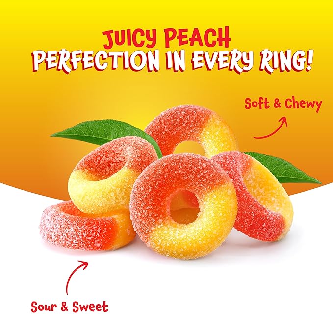 Peach Rings - 2 Pound Bag - Peach Gummies Candy - Sweet and Sour Candy for Office, Snacking, Dessert Decorating, Goodie Bags - Classic Chewy Treat