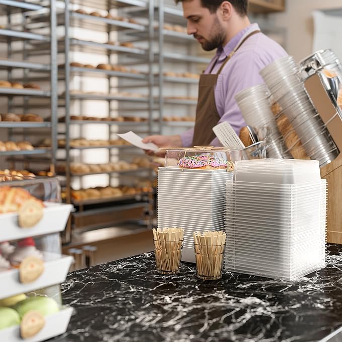 EffiQ-Rate 50 Pack Charcuterie Boxes with Clear Lids - To Go Paper Mini Charcuterie Box,Disposable Food Containers,White Dessert Boxes for Sandwich,Cookie,Sushi-Includes Strings,Stickers,and 100 Forks