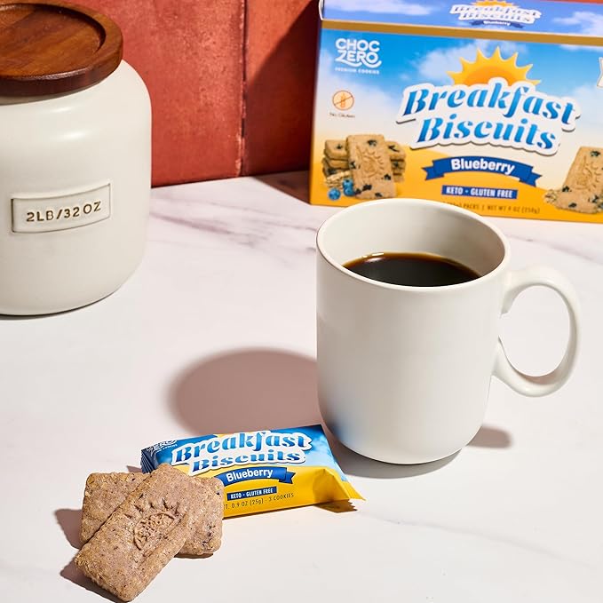 ChocZero Blueberry Breakfast Biscuits – No Added Sugar, Keto & Gluten Free High Fiber Snack Cookies, 30 Per Box (9 oz)