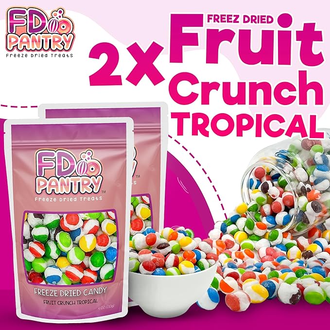 Freeze Dried Candy, 2 Pack Fruit Crunch Tropical, 4 oz, Assorted Variety Flavors, Bag Pouch, Ideal Gift Snack