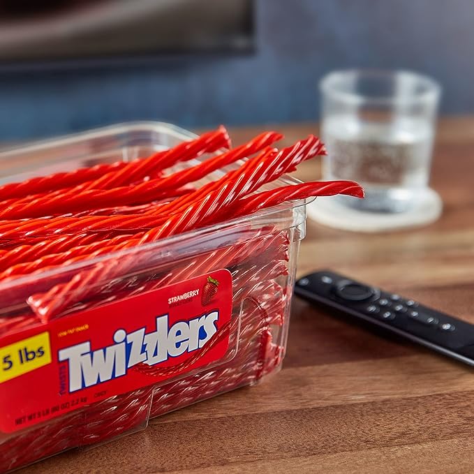 TWIZZLERS Twists Strawberry Flavored Licorice Style, Chewy Holiday Candy Tub, 5 lb