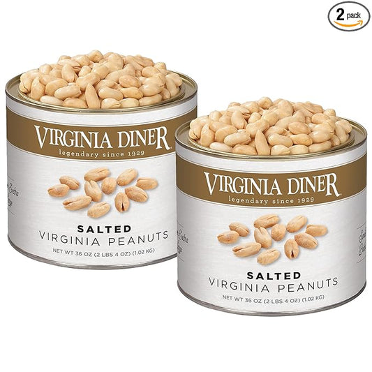 Virginia Diner Natural Extra Large Virginia Peanuts Blister Roasted Gourmet Snack or Gift 36oz (2 Pack) Salted