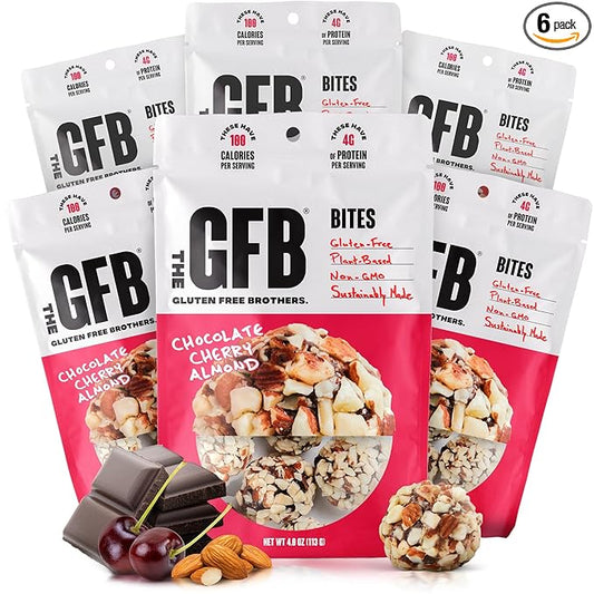 The GFB Chocolate Cherry Almond Protein Bites - Gluten Free, Plant Based, Non GMO, Sustainably Made – Ridiculously Tasty, Healthy, Vegan, Protein Energy Balls, 4 oz (6 Count)